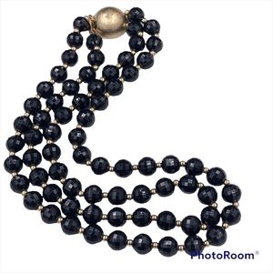Vintage Napier Faceted Black Lucite Double Strand Necklace